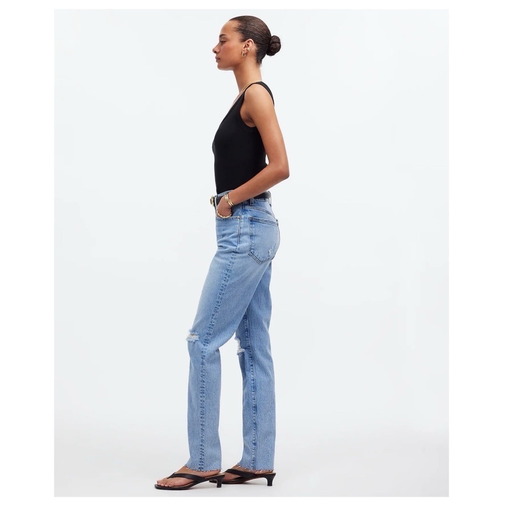 Madewell Perfect Vintage Jeans 90s High Rise Distressed Raw Hem Ripped Knee | 28